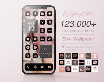 Rose gold Aesthetic icons l rose Glitter app icons l 123,000+ App icons Pack for IOS 14 IOS 15 l 150+ Wallpaper l Widgetsmith l icons theme