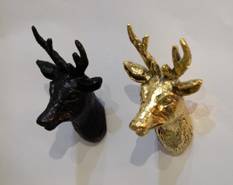 Brass Deer Knob: Solid Animal Drawer Pull