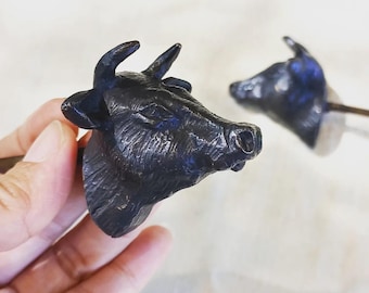 Solid Brass Cow Knob: Vintage Animal Drawer Pull