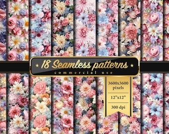 Seamless Floral Patterns bundle | Floral Pattern | Flowers Patterns | Floral Prints | Scrapbooking | Wallpaper | seamless files for fabric