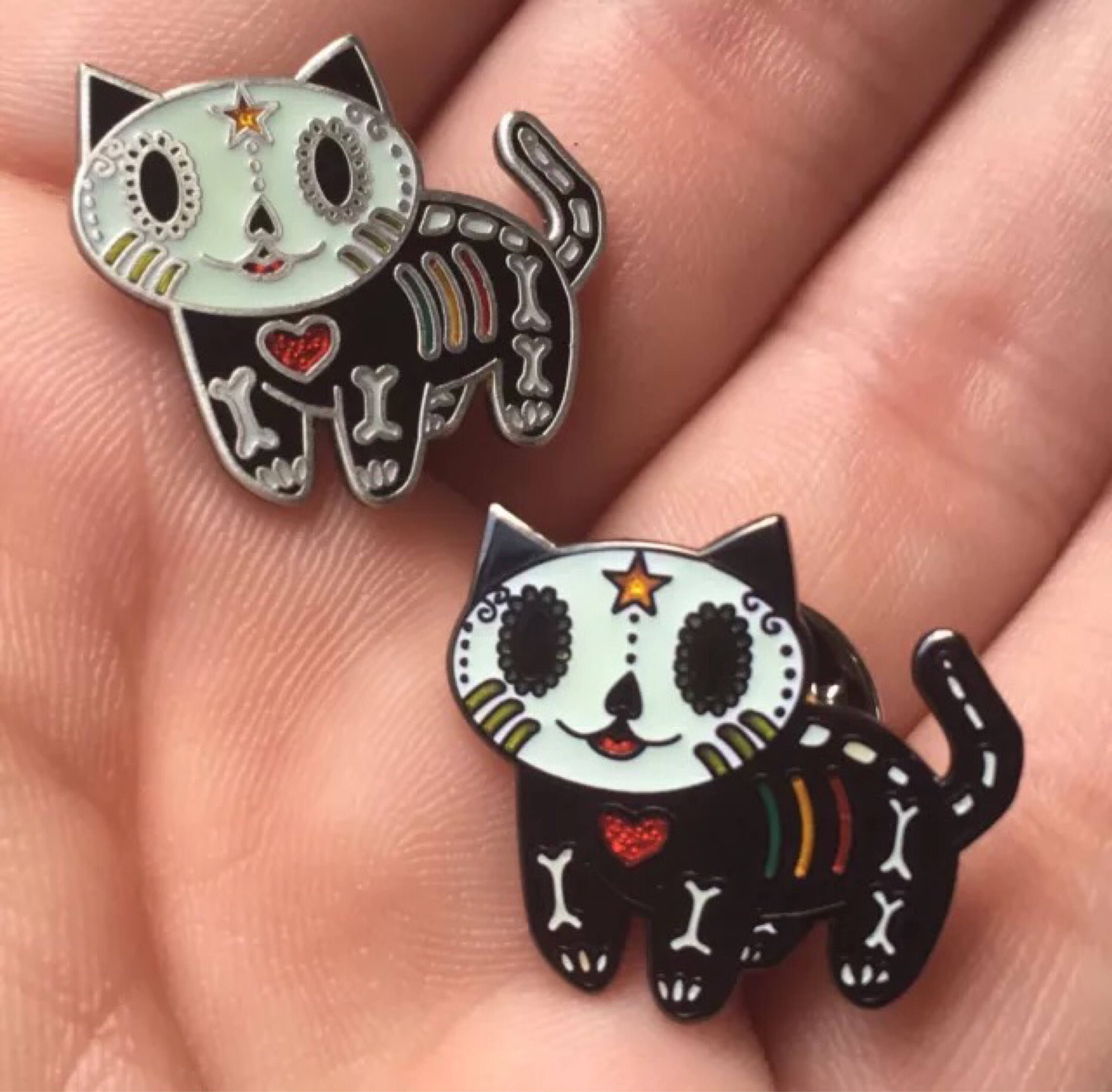 Set of 2 Dia de Los Muertos Gato Kitty Cat Enamel Lapel Pin | Etsy