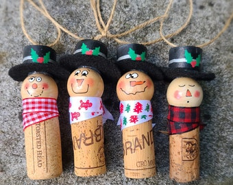 Upcycled Cork Snowman Christmas Ornaments ***FREE SHIPPING***