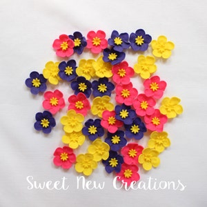 fondant flowers, 36pcs 1.25" edible flowers mini wild fondant cupcake cake topper tropical Hawaiian cactus hot pink by SweetNewCreations