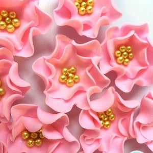 edible flowers 1.5&quot; mini vintage pink fondant flowers cupcake toppers wedding cake pop decorations Hawaiian by  SweetNewCreations