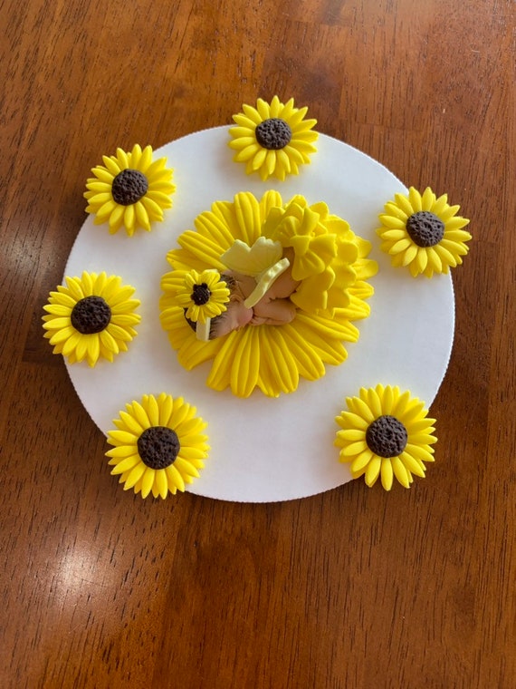 Sunflower Baby Shower Cake Topper Yellow Fairy Butterfly Baby Etsy