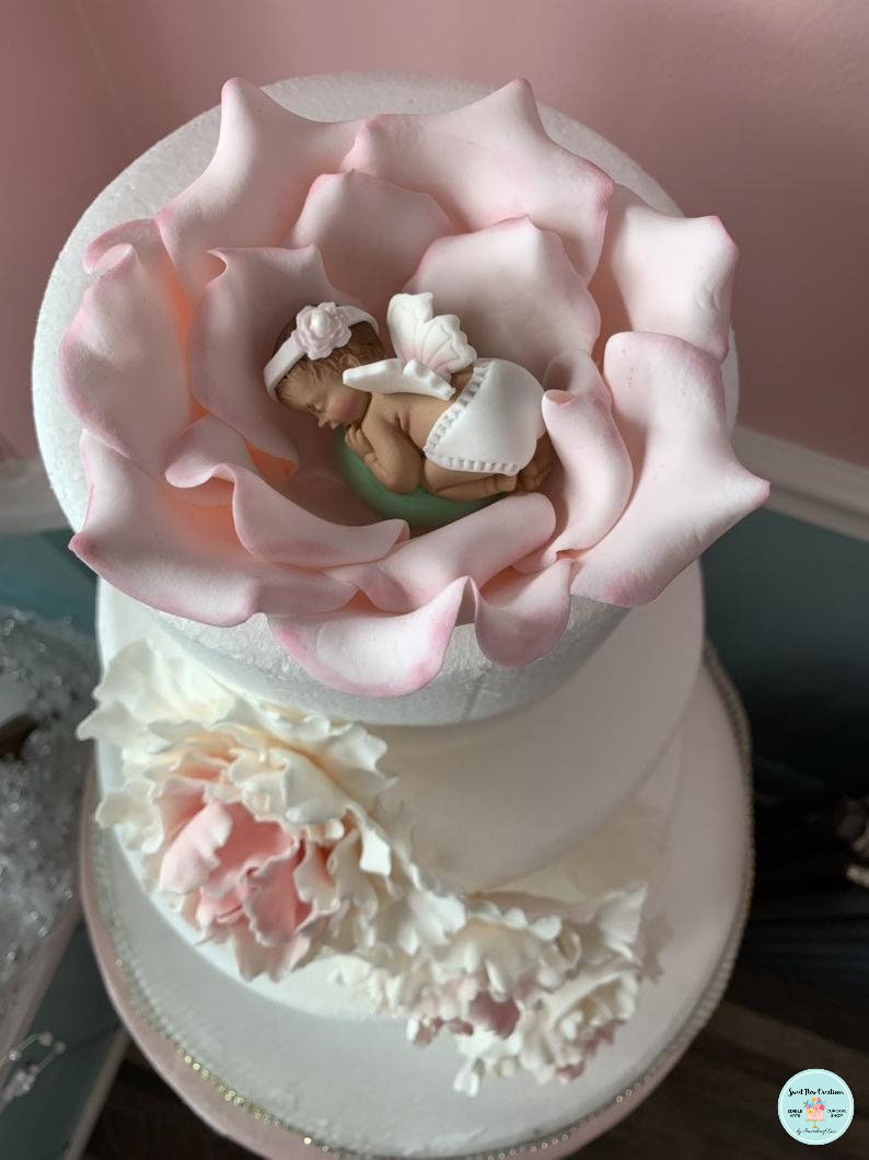 Baby on rose cake topper baby on flower cake topper edible Etsy