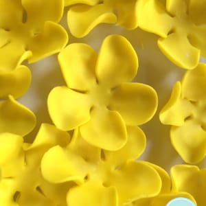 edible fondant flowers 36pcs 1.25&quot; mini yellow flower cupcake toppers wedding cake flowers tropical Hawaiian sugar blossom SweetNewCreations