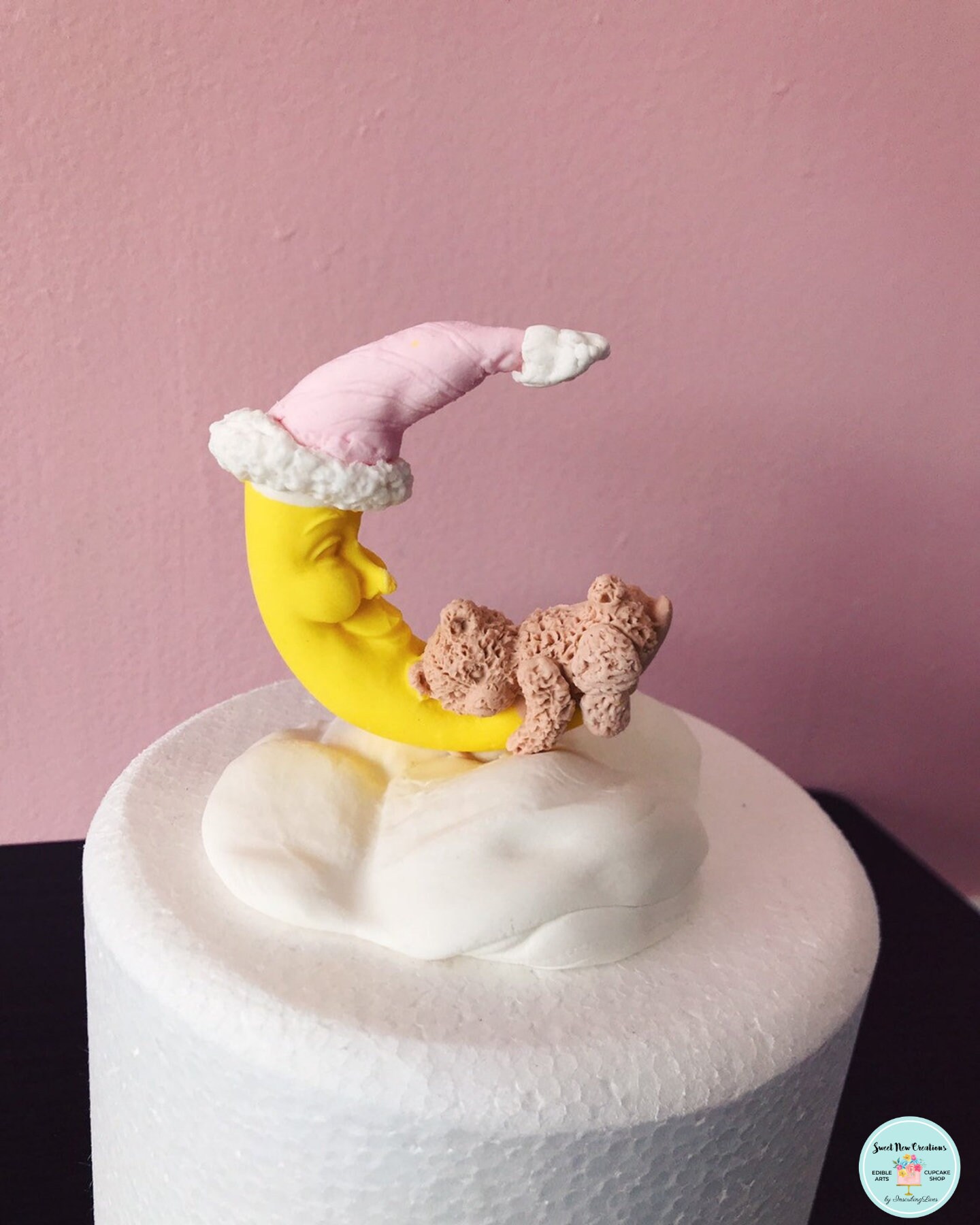 Fondant Sleeping Bear on Moon Cake Topper-Baby Shower Cake Topper-First  Birthday Cake Topper oh baby party decorations