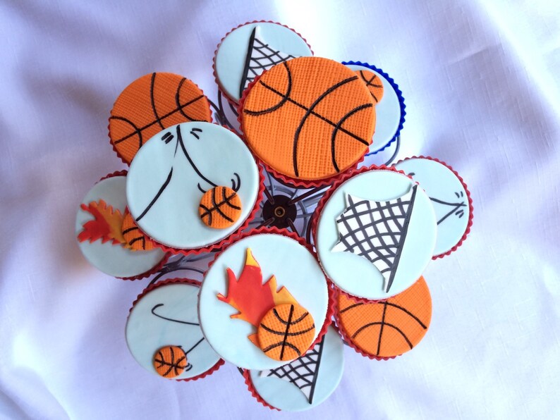 Basketball Cupcake Toppers 12pcs 2 5 Edible Basketball Etsy