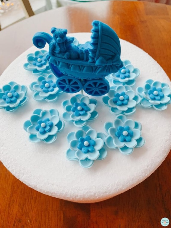 Baby Stroller Cake Topper Fondant Blue Baby Shower Boy Nursery | Etsy