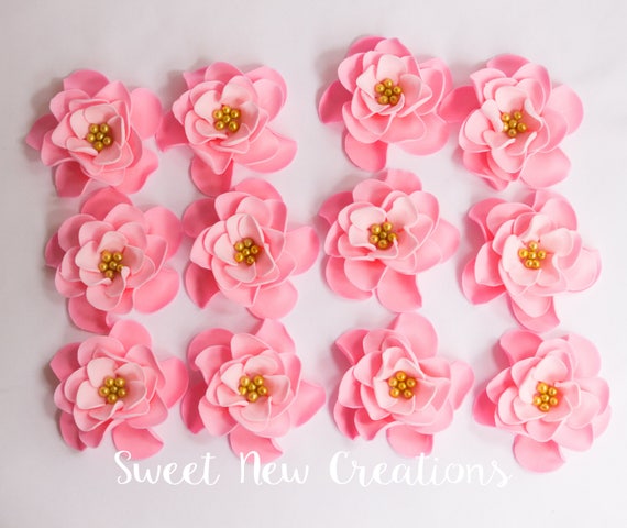 Edible Flowers 2 Vintage Pink Fondant Flowers Cupcake Etsy