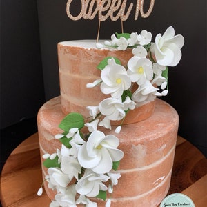 White rustic sugar flower Frangipani plumeria spray gum paste  Wedding Cake Topper luau hawaiian wire edible fondant flowers decorations