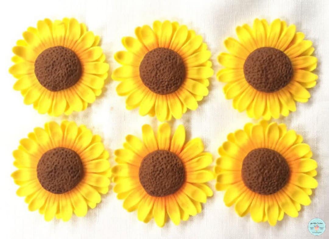 Sunflower Edible Fondant Flower Medium 2 Cupcake Cake Topper Sunshine