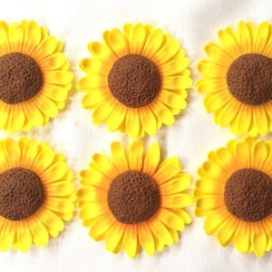 sunflower edible fondant flower medium 2&quot; cupcake cake topper sunshine decorations favors Hawaiian cinco de mayo fiesta quinceneara
