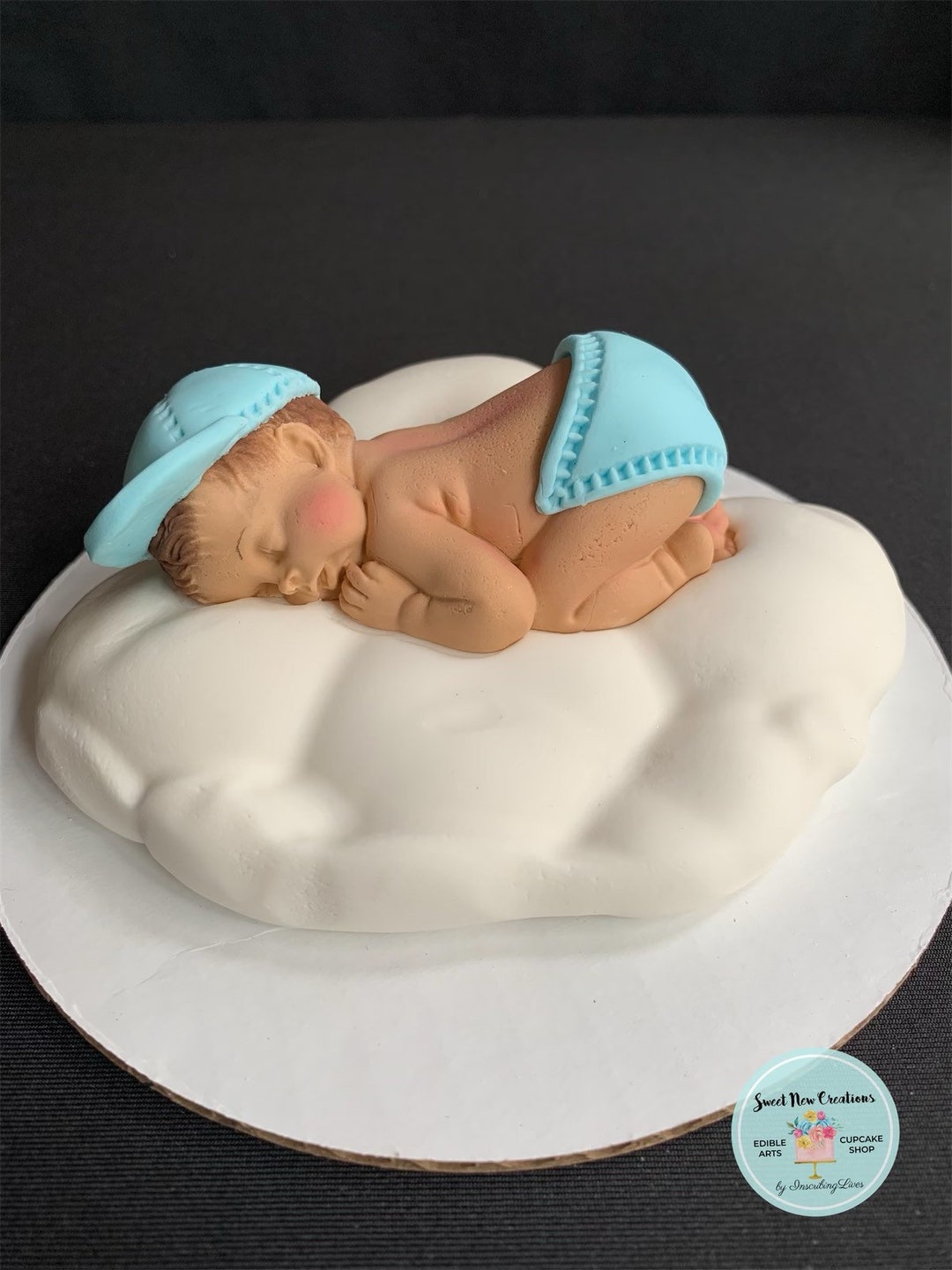 Baby on Cloud Baby Shower Cake Topper Fondant Sleeping Boy Edible
