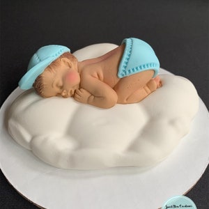 baby on cloud baby shower cake topper fondant sleeping boy edible fondant cloud baby cake topper cloud pillow SweetNewCreations