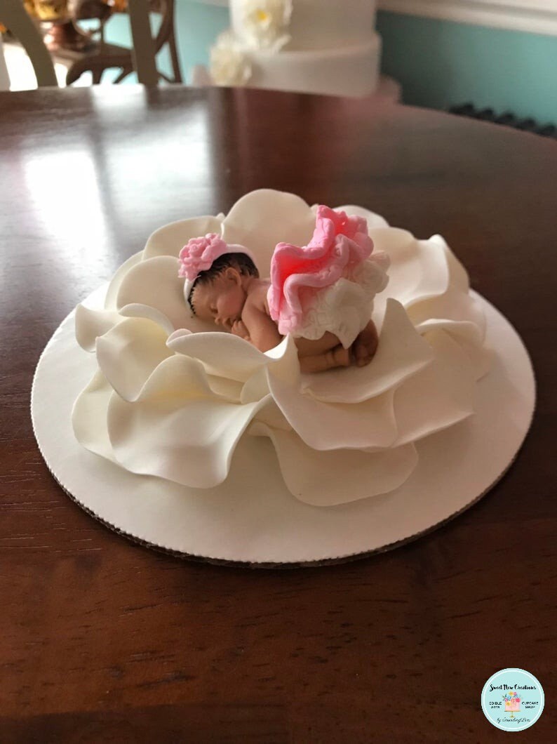 Tutu Baby Shower Cake Topper Baby Sleeping on Flower Baby on Etsy