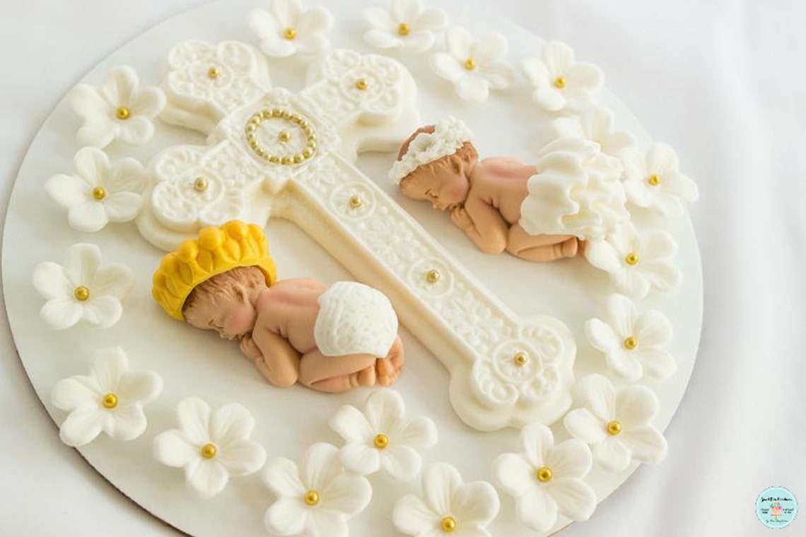 Baptism Cake Topper Twin Girl Boy Edible Christening Cake Etsy