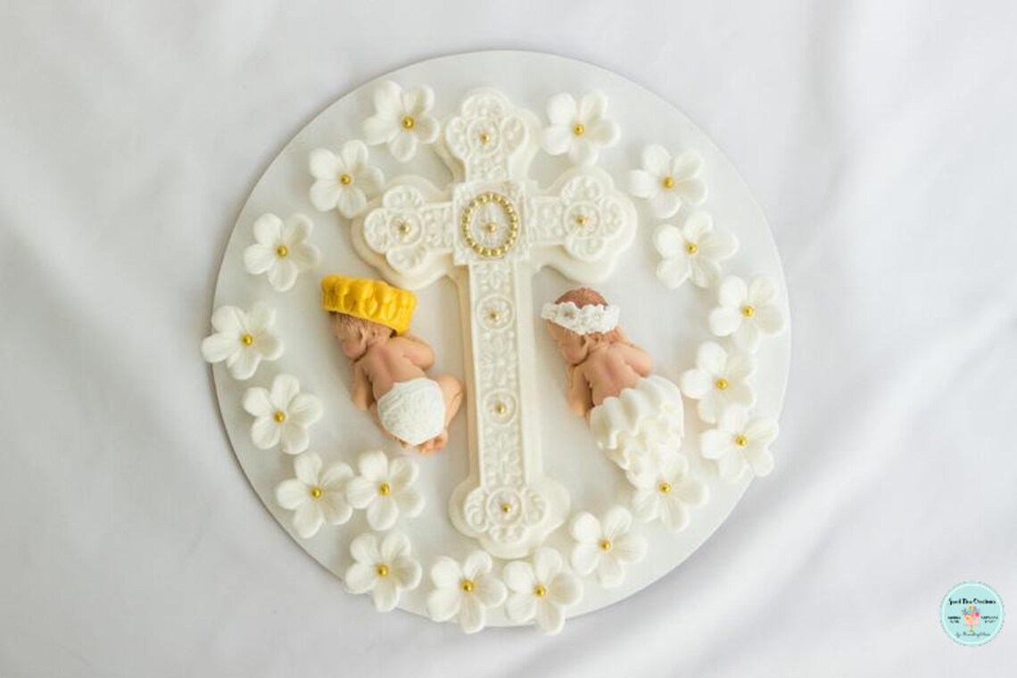 Baptism Cake Topper Twin Girl Boy Edible Christening Cake Etsy