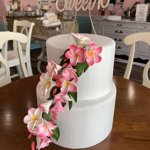 Frangipani spray pink gum paste sugar flowers Filler Cascade Wedding Cake Topper luau hawaiian wire edible fondant flowers cake decorations