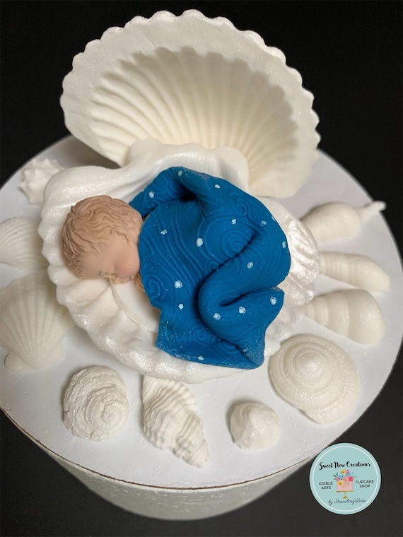Sea Shell Baby Shower Cake Topper Baby In A Clam Shell Under Etsy