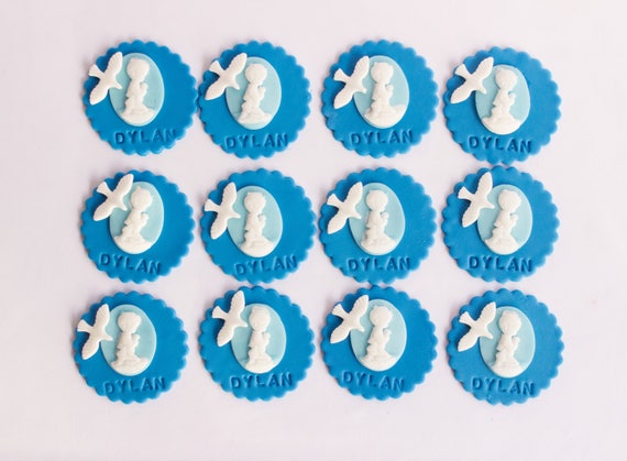 Dove and Cross Blue Edible Icing Cake Topper Circle,Christening,Confirmation