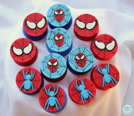 Spiderman Cupcake Toppers 12pcs 2.5 Edible Fondant - Etsy