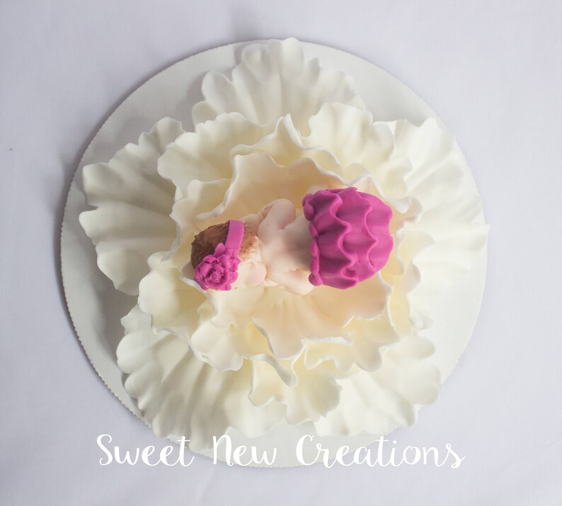 Baby Shower Cake Topper Girl Dress Up Baby On Flower Fondant Etsy