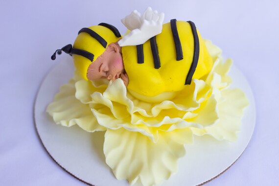 Bumble Bee Baby Shower Cake Topper Yellow Peony Baby On Flower Etsy