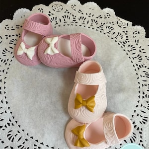 baby shower cake topper edible fondant shoe cake topper dusty rose shoe pink and gold baby cake topper by SweetNewCreations