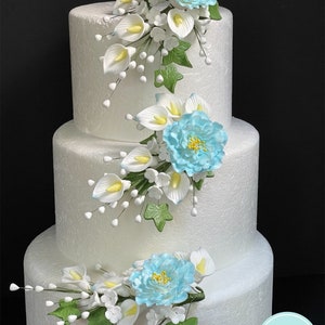 gumpaste flowers for wedding cakes/ gumpaste flowers premade/ Aqua blue Peony Calla Lily/ gum paste/ fondant flowers/ sweet new creations