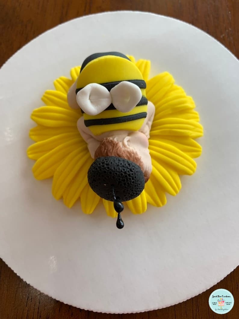 bumble bee sunflower baby shower cake topper yellow peony baby on flower cake topper edible fondant flower baby by SweetNewCreations