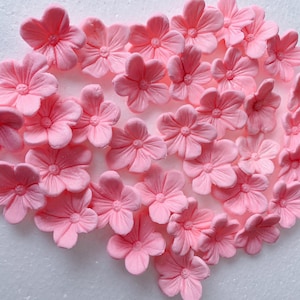 mini edible flowers fondant cherry blossoms 36pcs 1.25&quot;  pink cupcake toppers wedding cake tropical Hawaiian sugar buds cake pops decoration