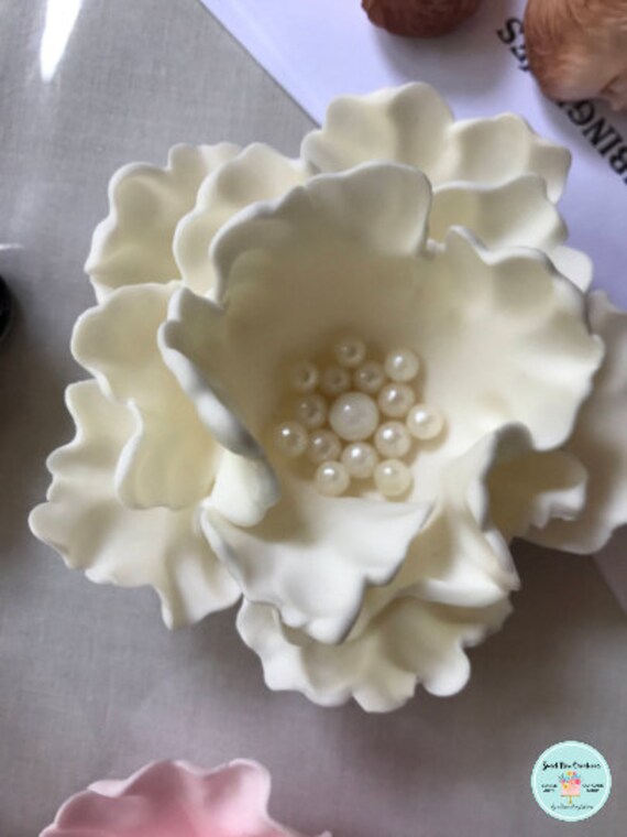 White Fondant Flowers Peony Edible Flowers Vintage Wedding Etsy