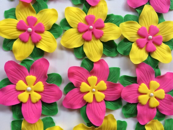 Fondant Flowers 2 5 Hawaiian Edible Flowers Luau Etsy