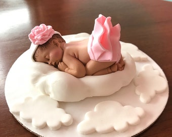 cloud baby shower cake topper fondant baby sleeping on cloud baby on cloud cake topper edible cloud pillow SweetNewCreations