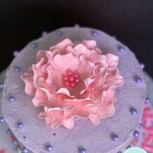 Pink fondant flowers ruffle Peony Korean hibiscus inspired luau edible flowers vintage wedding cake topper sugar flower decorations