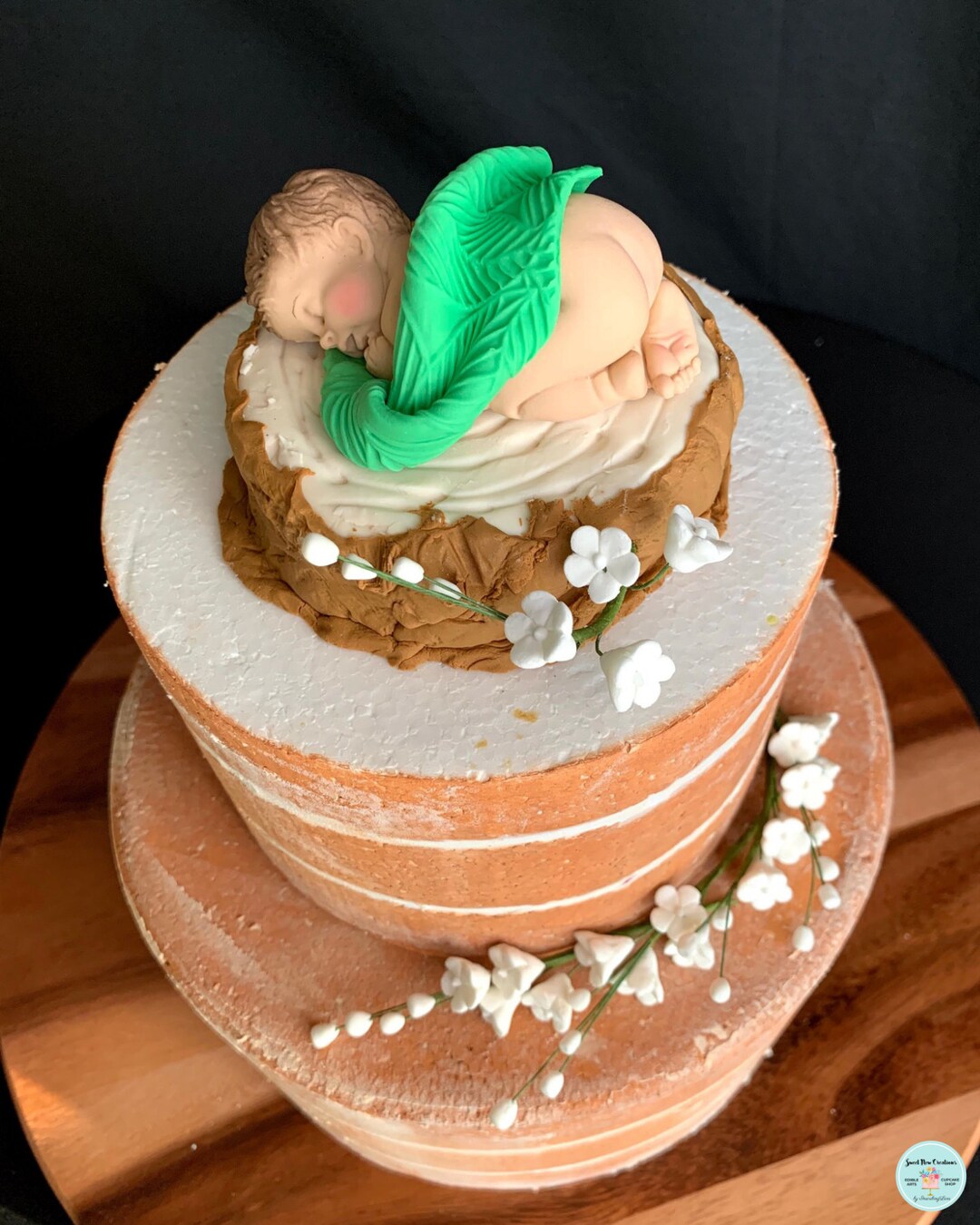Baby Shower Cake Topper Con Flores De Jazmín Arpillera España 