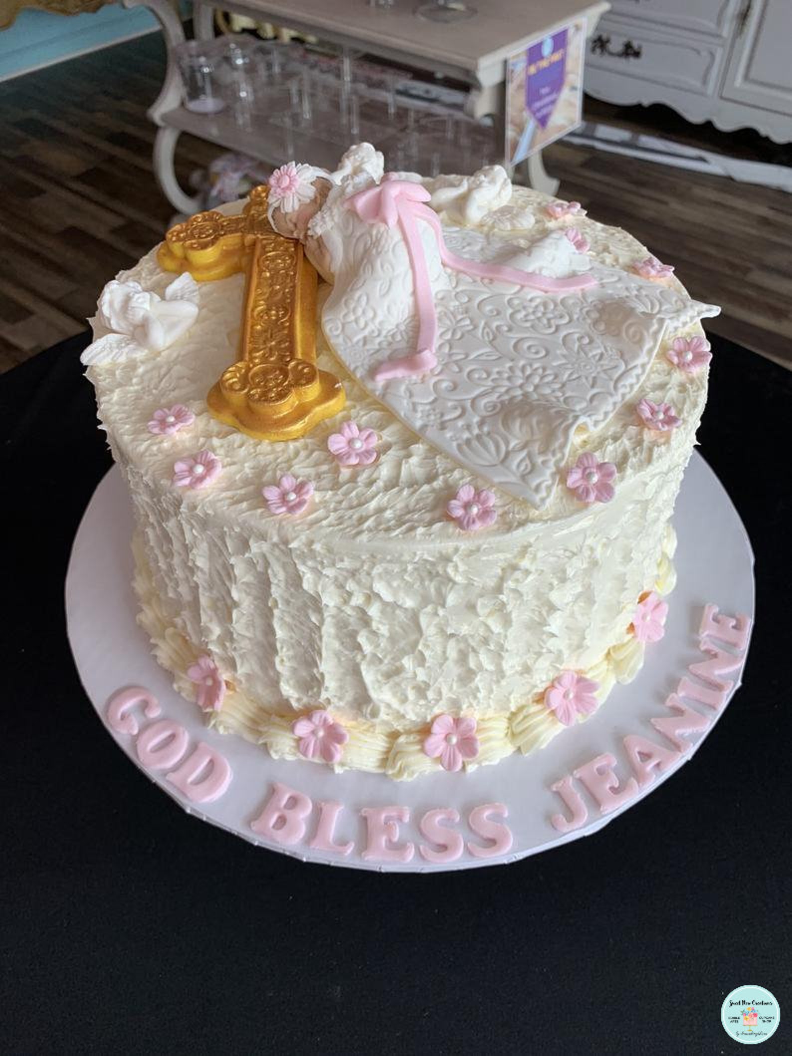 Baptism Cake Topper With Gold Accent Cross in Edible Fondant Etsy