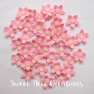 Fondant flower cake pop decorations 1.25&quot; edible flowers pink white pink cupcake toppers wedding baby shower decorations