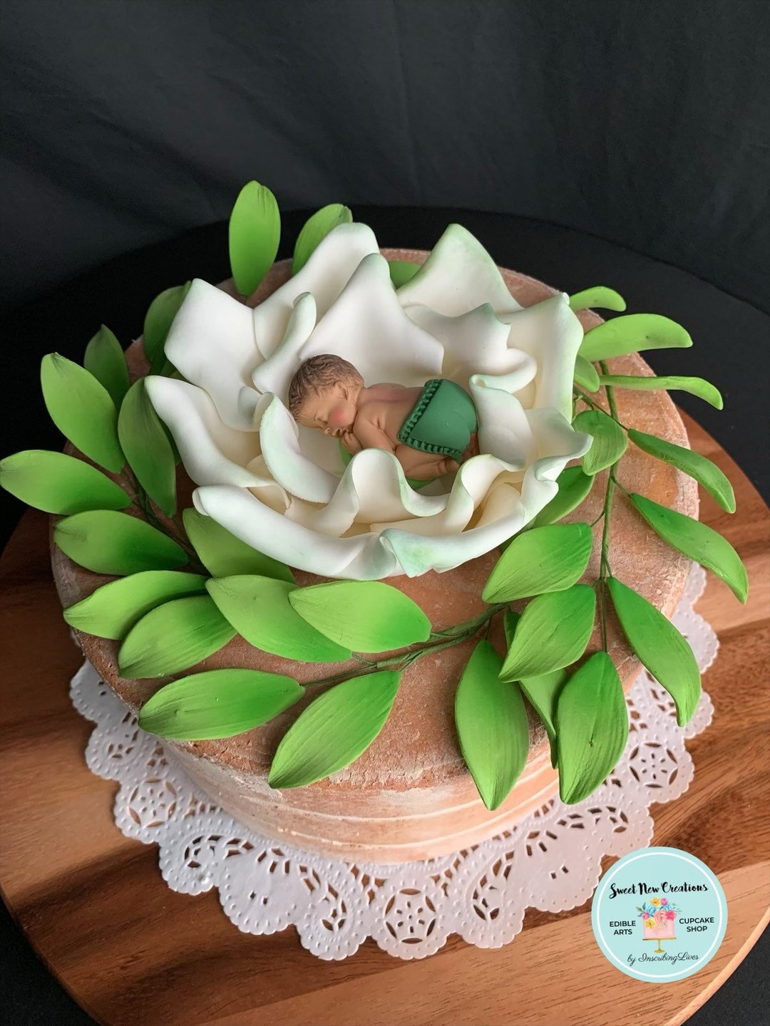 Baby Shower Cake Topper/ Baby on Rose Cake Topper/ Baby on Flower Cake Topper/ Edible Fondant