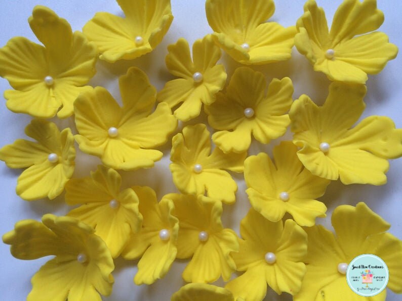 Fondant Flowers Yellow Edible Flowers Blossom Spray Cake Pop Etsy
