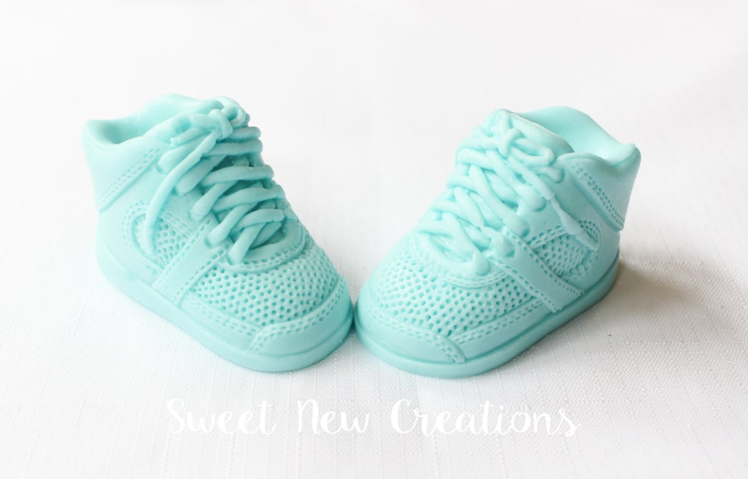 Shoe Baby Cake Topper Edible Fondant Baby Boy Teal Shoes Baby Shower
