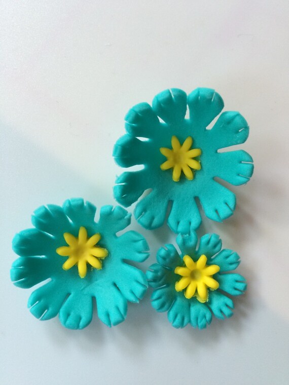 Fondant Flowers 36pcs Turquiose Edible Flowers Cupcake Etsy