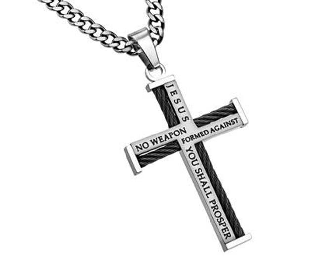 Cable Cross Necklace  "No Weapon"