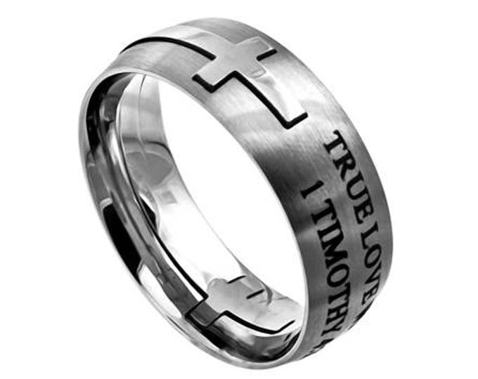 Square Cross Ring "True Love Waits"