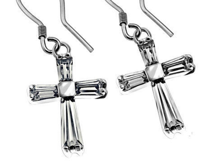 CZ Clear Prism Cross Earrings