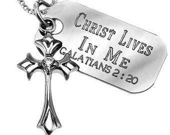 Spain star sterling cross necklace with engraved Bible Verse charm