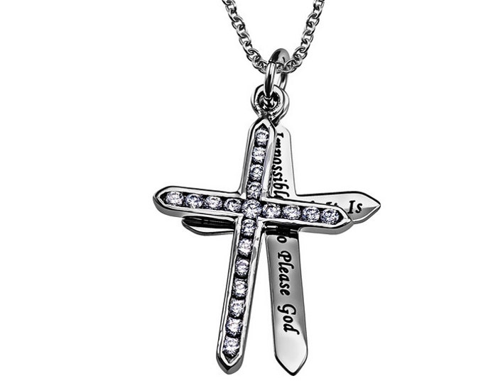 CZ Twin Cross Necklace "Faith"