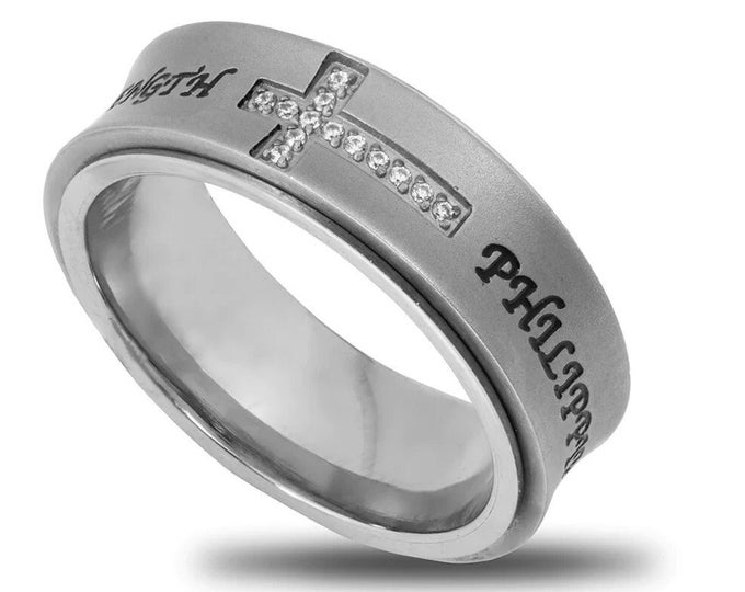 Cross Spinner Ring "His Strength" - Phil. 4:13